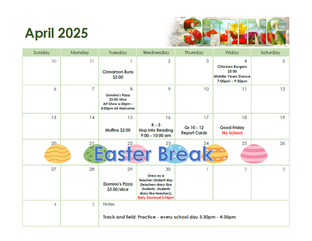 April School Calendar 2025